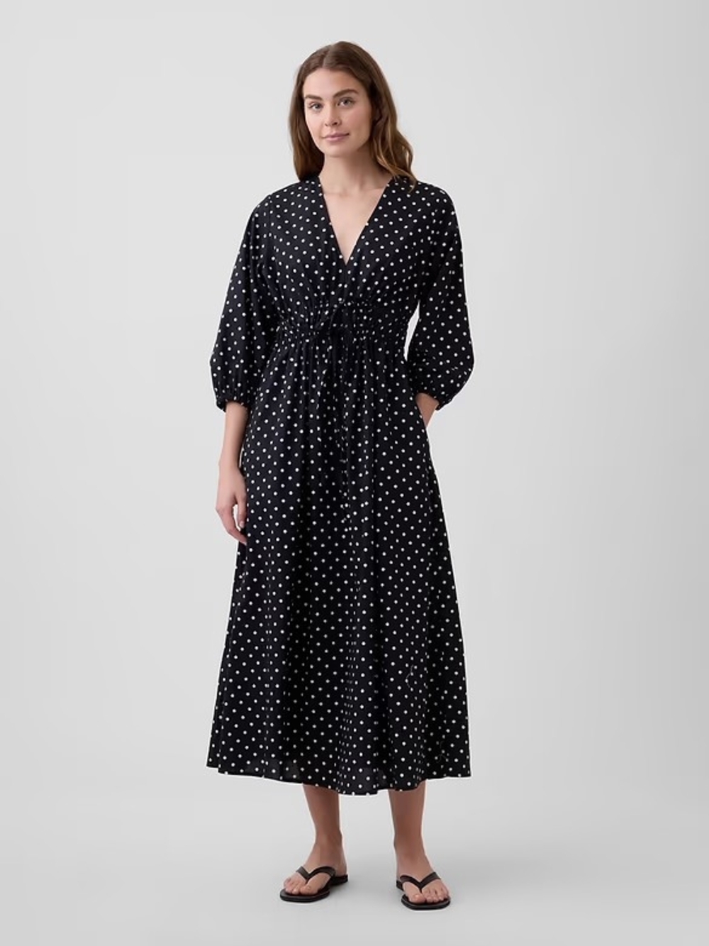 GAP 100% Cotton Black and White Polka Dot Midi Dress Size L